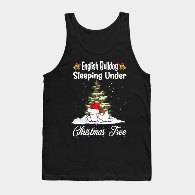 English Bulldog Sleeping Under Christmas Tree Funny Xmas Tank Top by PlumleelaurineArt
